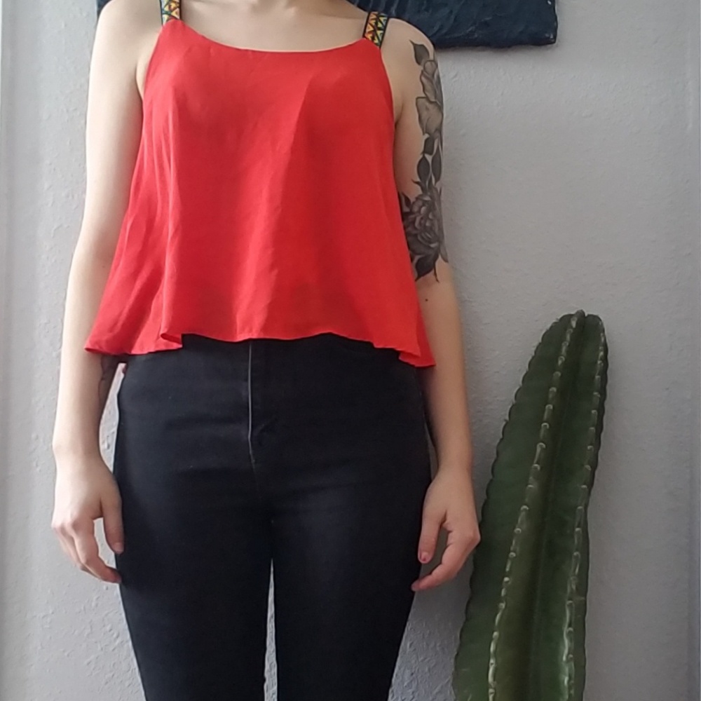 Red chiffon crop top